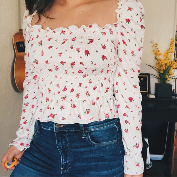 square neck smocked top